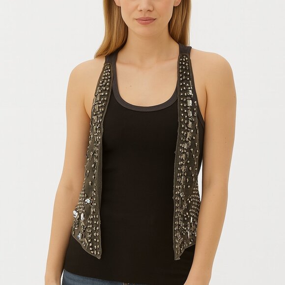 Buckle NWT Daytrip Embellished Vest Women’s Size Large Gray Silver Y2K Style - Picture 1 of 10